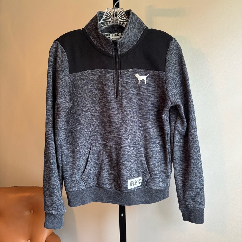 PINK Victoria's Secret Gray and Black Zip Up Sweater